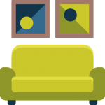 icone d'un canapé vert et de deux cadres de décoration