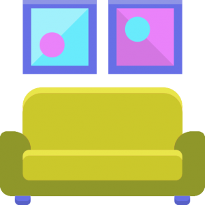 icone d'une canapé avec deux cadres de décoration